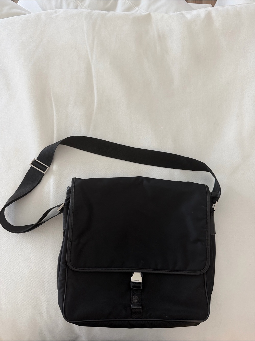 Prada Black MessengerTessuto Nylon Messenger Bag.